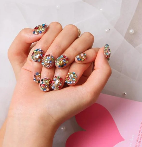 Rainbow Luxe Short Square Press on False Nails