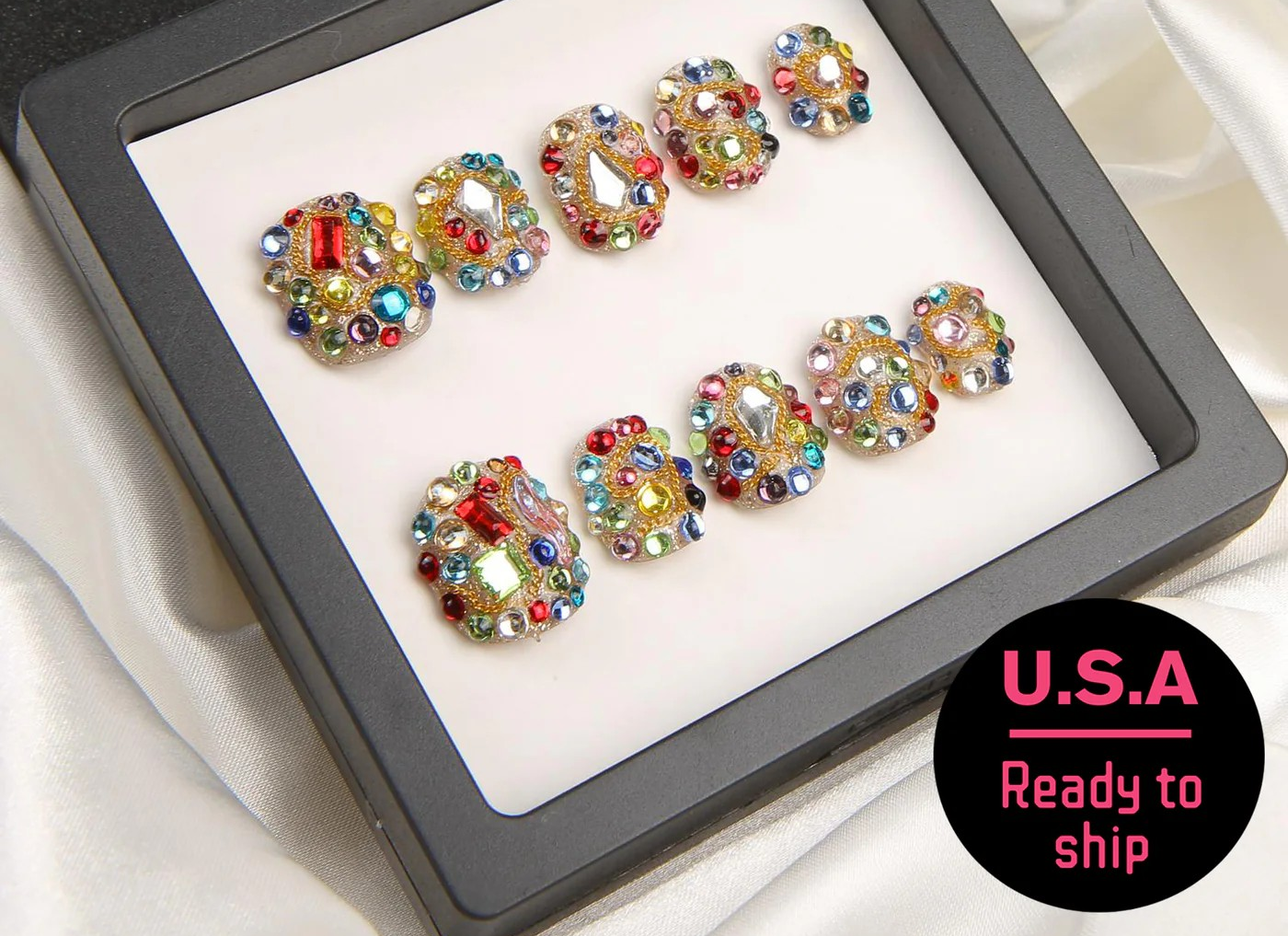 Rainbow Luxe Short Square Press on False Nails